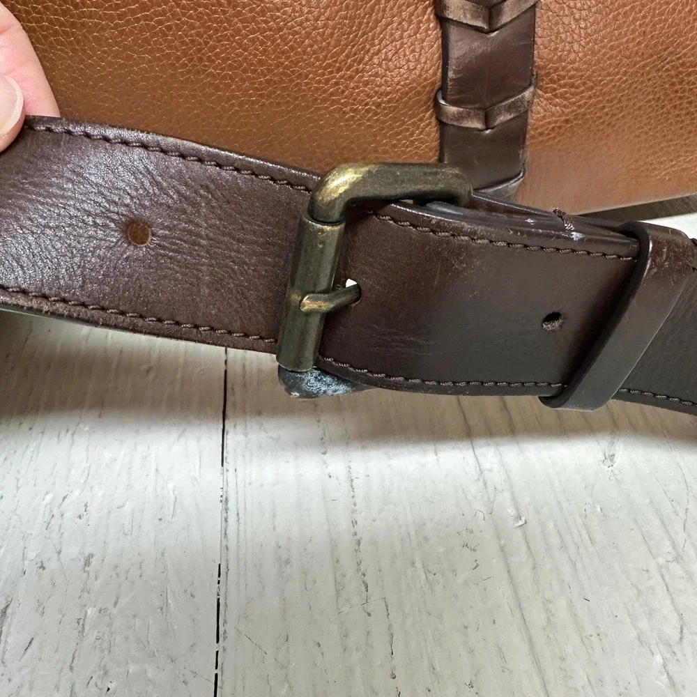 Johnston & Murphy Mens Brown Leather Briefcase Laptop Messenger‎ Bag Two Tone